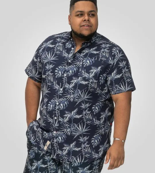D555 Truro Navy Hawaiian Overhemd blauw Printed Big Men Size