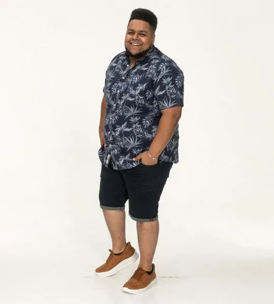 D555 Truro Navy Hawaiian Overhemd blauw Printed Big Men Size