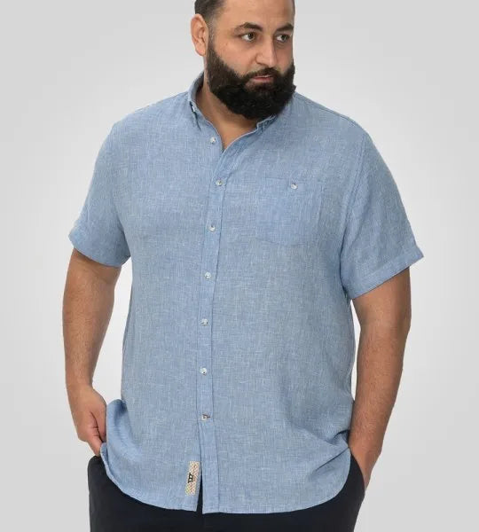 D555 Falmouth-1 Overhemd Blue Linnen-Mix Big Men Size