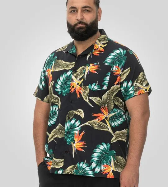 D555 Selby-Black Hawaiian Collar Shirt Meerkleurig Big Men Size