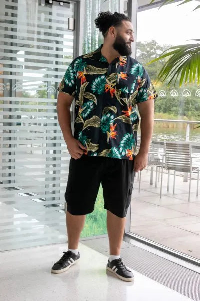 D555 Selby-Black Hawaiian Collar Shirt Meerkleurig Big Men Size