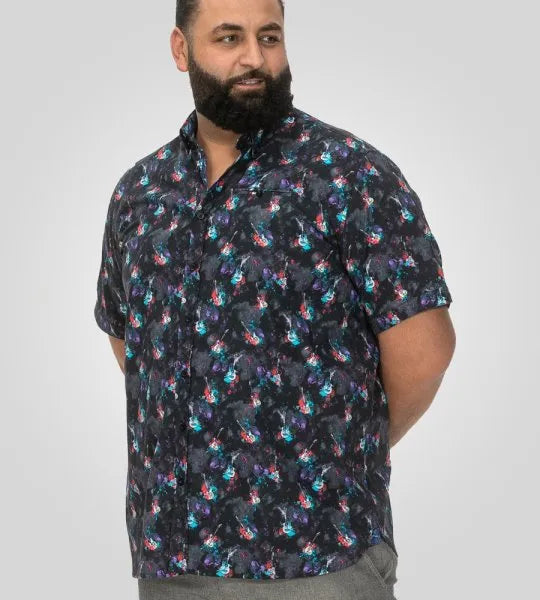 D555 Farnborough Overhemd Blauw Guitarprinted Big Men Size