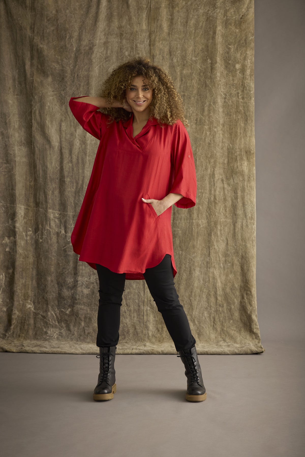 Zhenzi Orra 935-Tunic 3/4 Tango Red