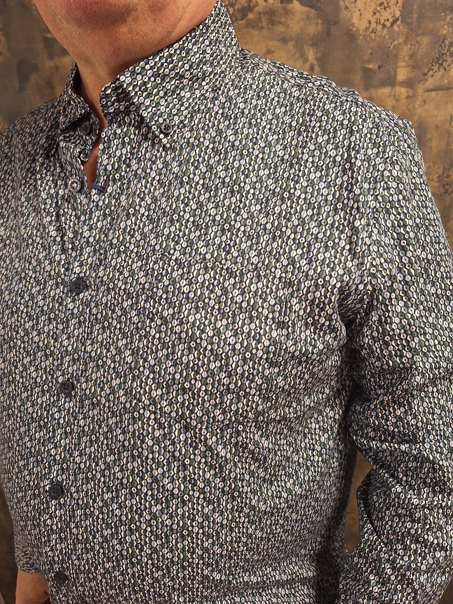 Chris Cayne ruitmotief groen/blauw overhemd