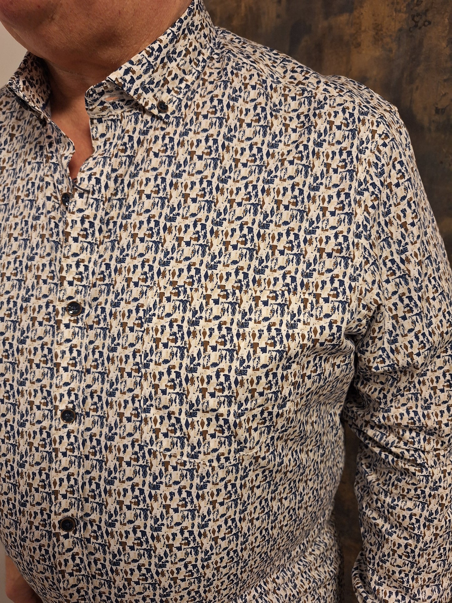 Boston Brothers overhemd blauw/bruin print