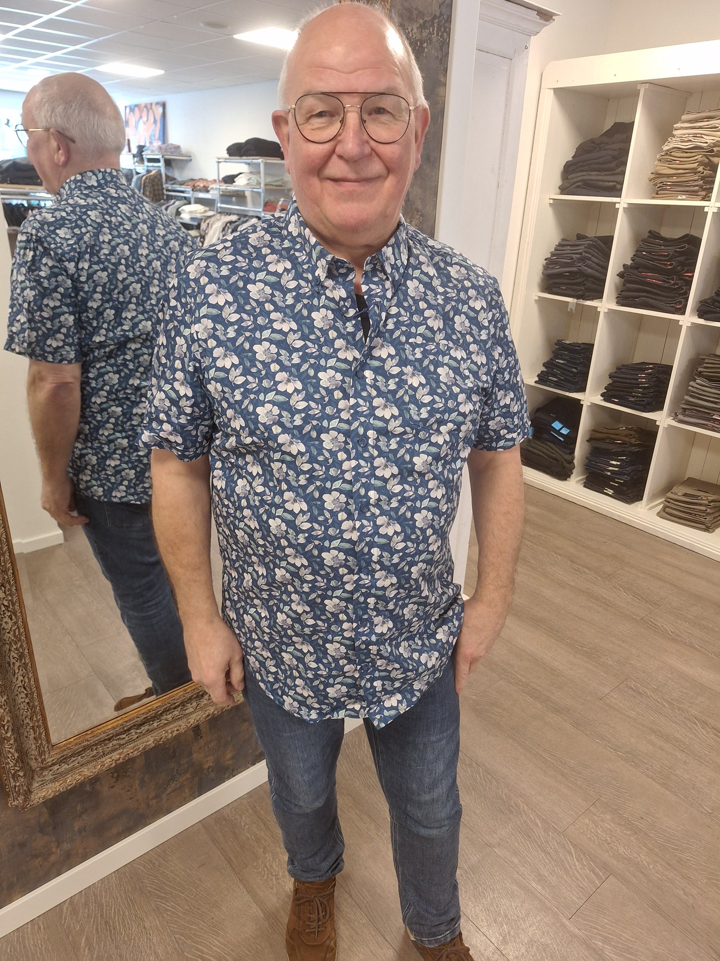 Chris Cayne overhemd blauw gebloemd