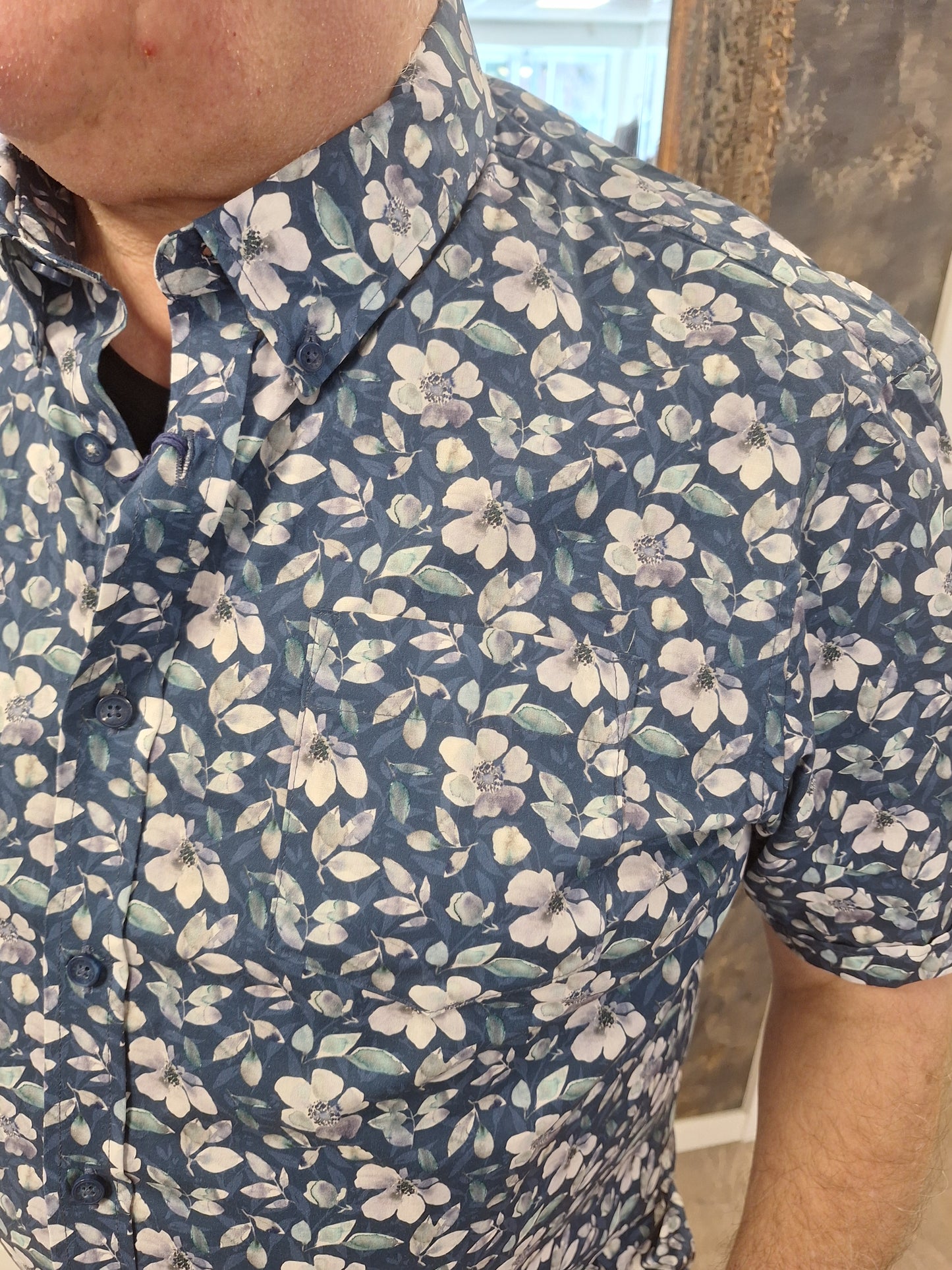 Chris Cayne overhemd blauw gebloemd