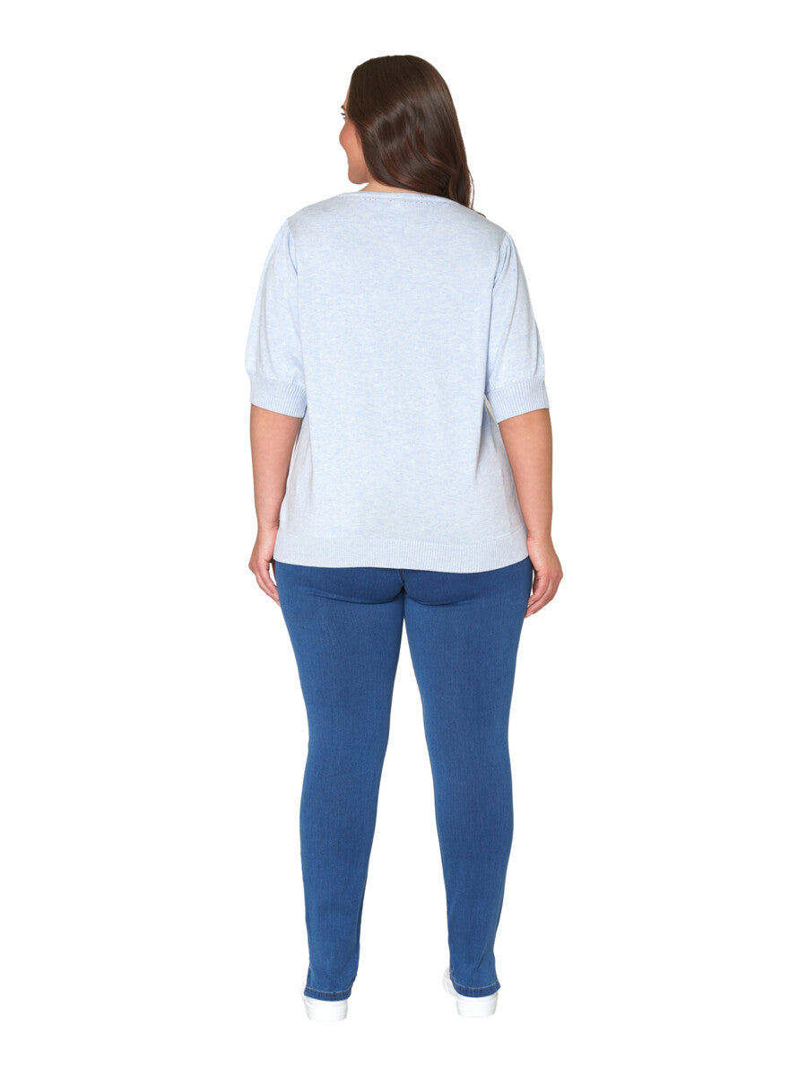 CISO 7/8 stretch denim pants with elastic waist medium blue