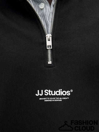 JJESOHO SWEAT QUARTER ZIP HN NOOS ZWART