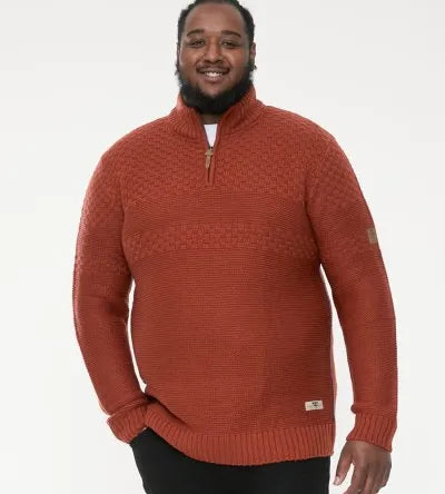 Duke 555 Kelton 1/4 Zip Neck Jacquard gebreide trui Oranje/bruin