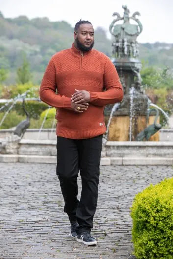 Duke 555 Kelton 1/4 Zip Neck Jacquard gebreide trui Oranje/bruin