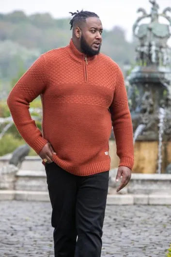 Duke 555 Kelton 1/4 Zip Neck Jacquard gebreide trui Oranje/bruin