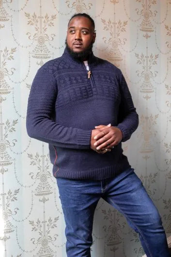 Duke 555 YATES 1/4 Zip Neck Jacquard gebreide trui Blauw
