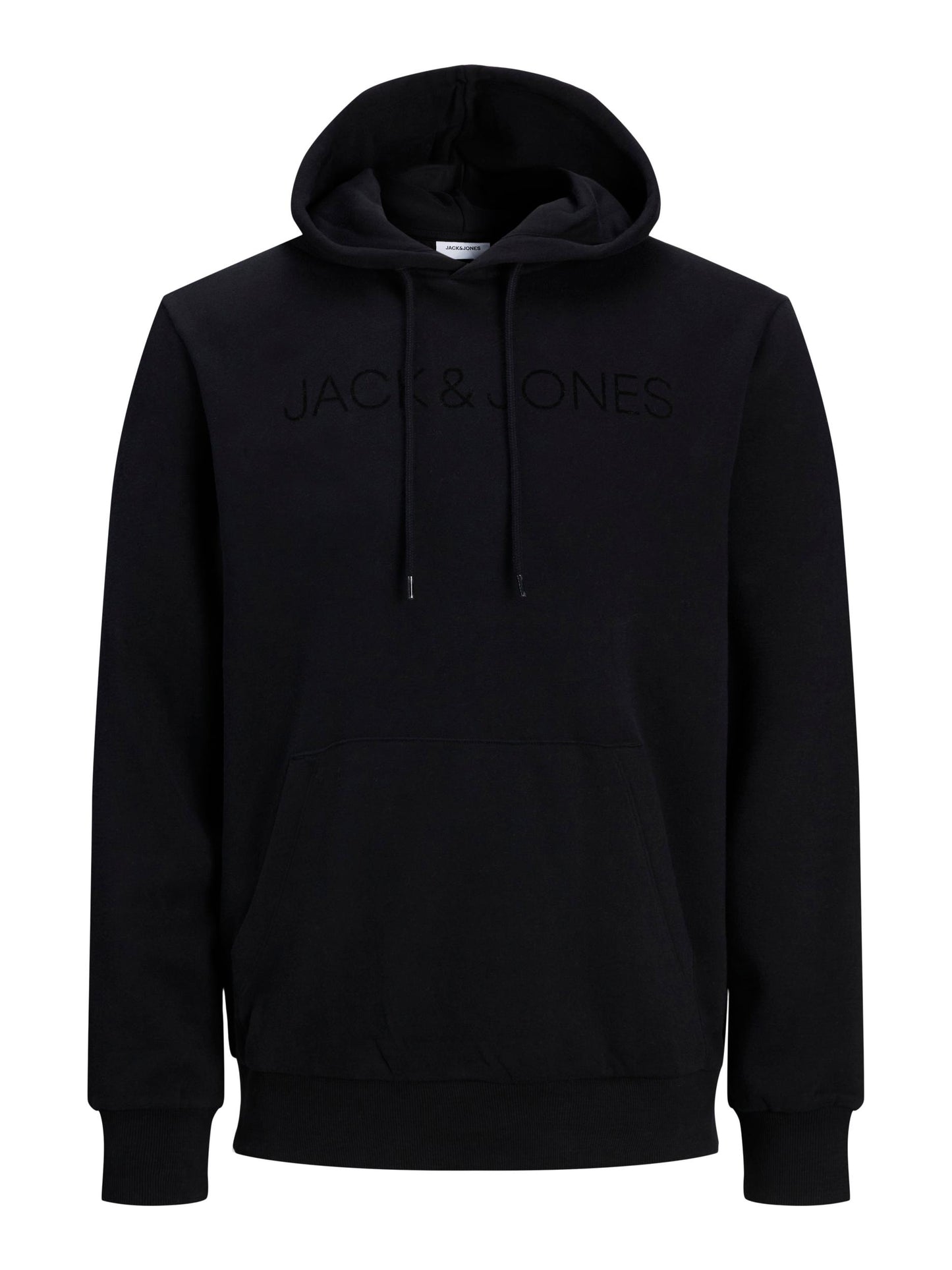 JACK&JONES JJHUGO FLOCK SWEAT HOOD PLS ZWART