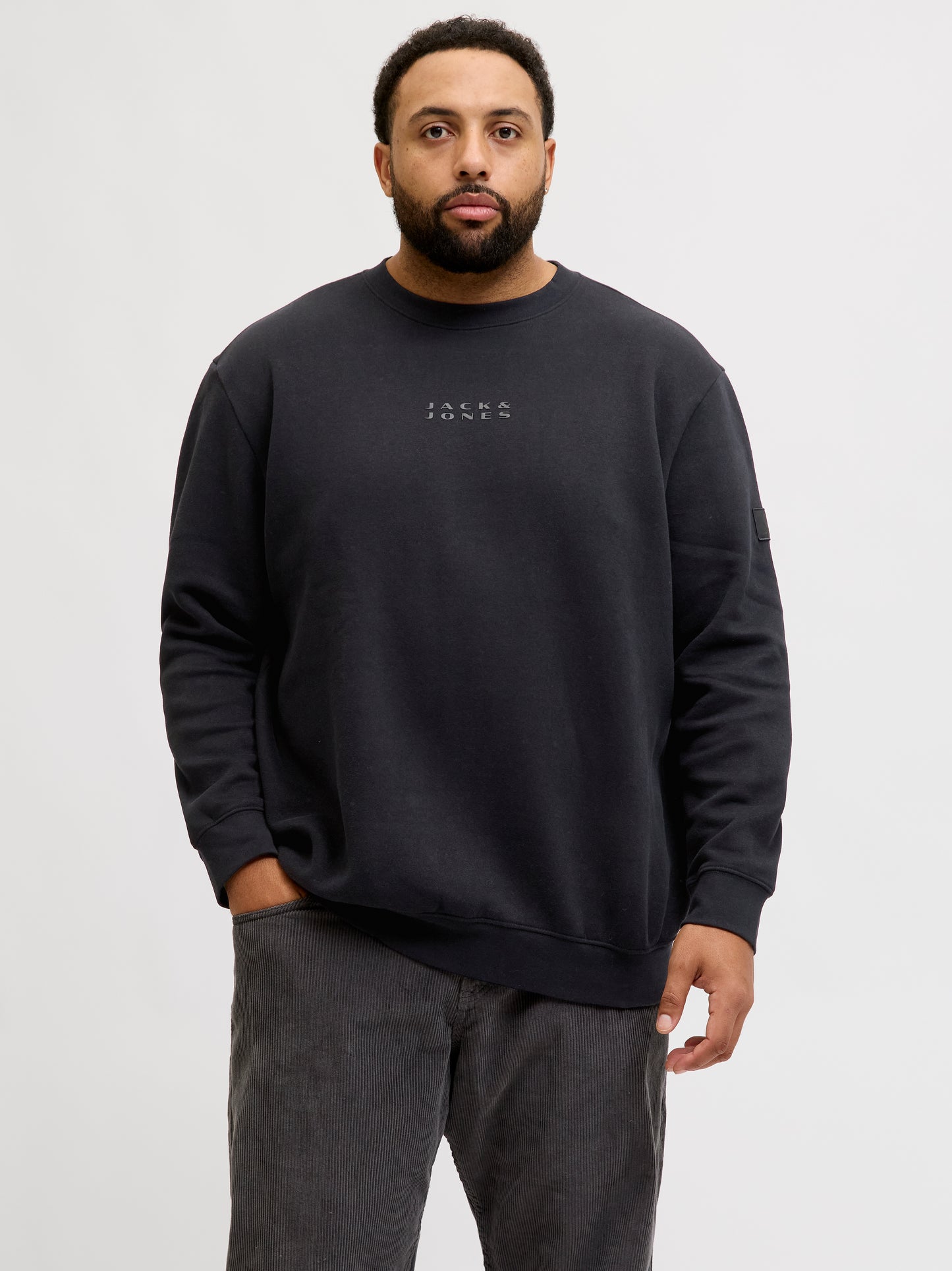 JACK&JONES JCOPOINT SWEAT BADGE CREW NECK PLS Zwart/Grijs