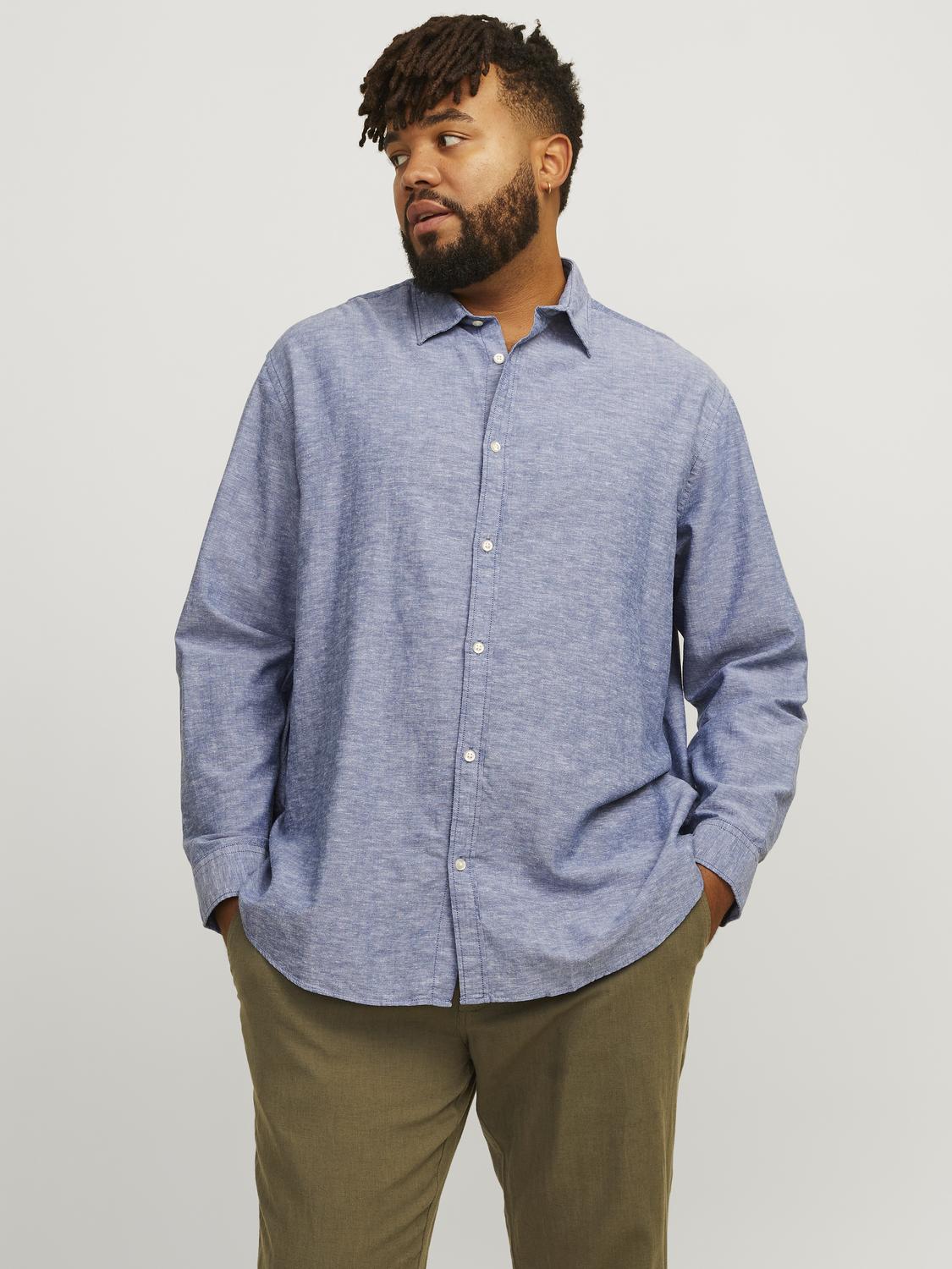JACK & JONES JJELINEN BLEND SHIRT BLAUW GROTE MAAT