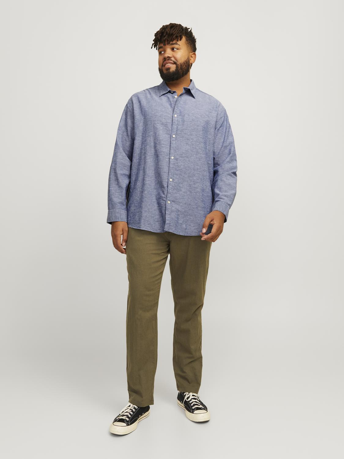JACK & JONES JJELINEN BLEND SHIRT BLAUW GROTE MAAT