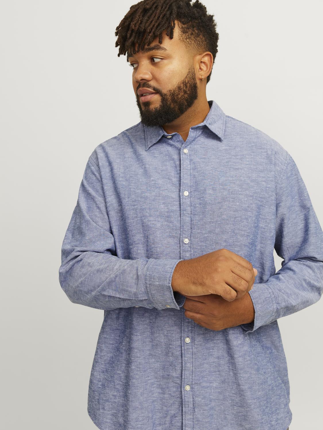 JACK & JONES JJELINEN BLEND SHIRT BLAUW GROTE MAAT