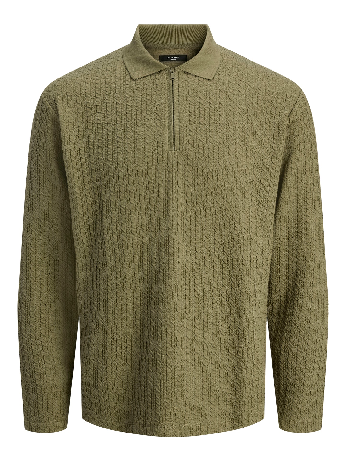 JACK&JONES JPRBLAETHAN ZIP POLO LANGE MOUW GROEN