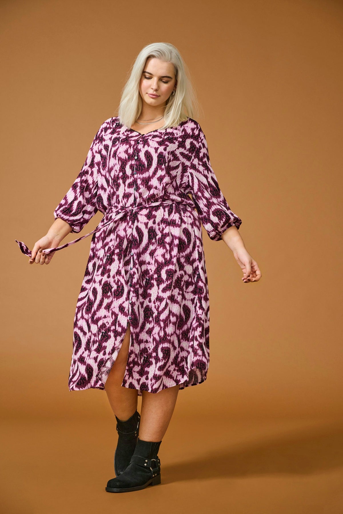 ONLY CARMAKOMA CARTYLA LIFE 3/4 BLK DRESS AOP
