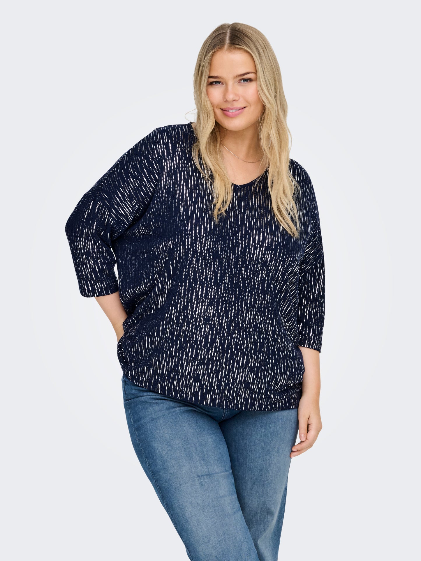 ONLY CARMAKOMA CARFOILA 3/4 V-NECK TOP JRS