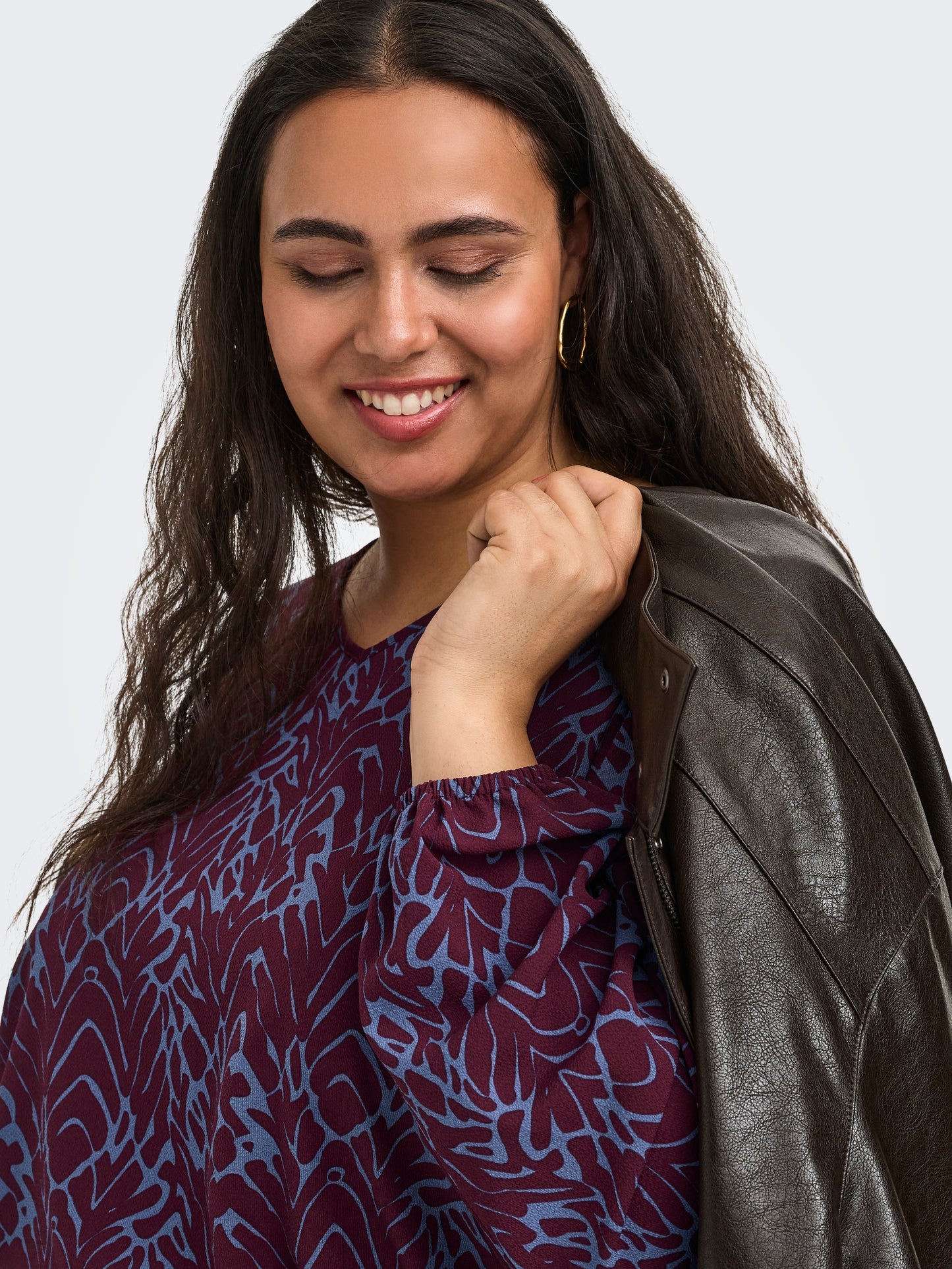 ONLY CARMAKOMA CARVICA LIFE L/S FIG/ BLUE ZONE
