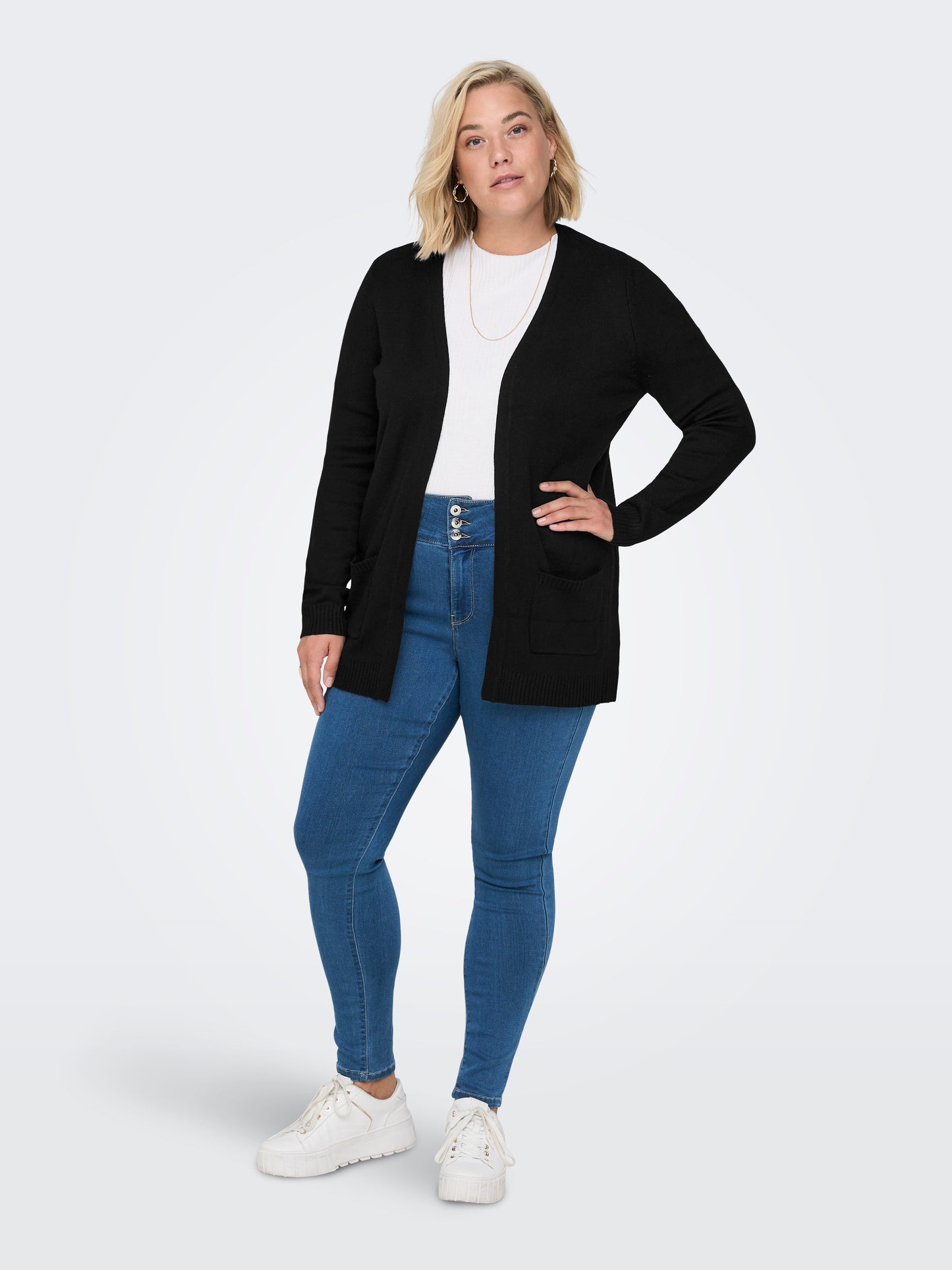 ONLY CARMAKOMA CARESLY LIFE L/S OPEN CARDIGAN KNT NOOS ZWART