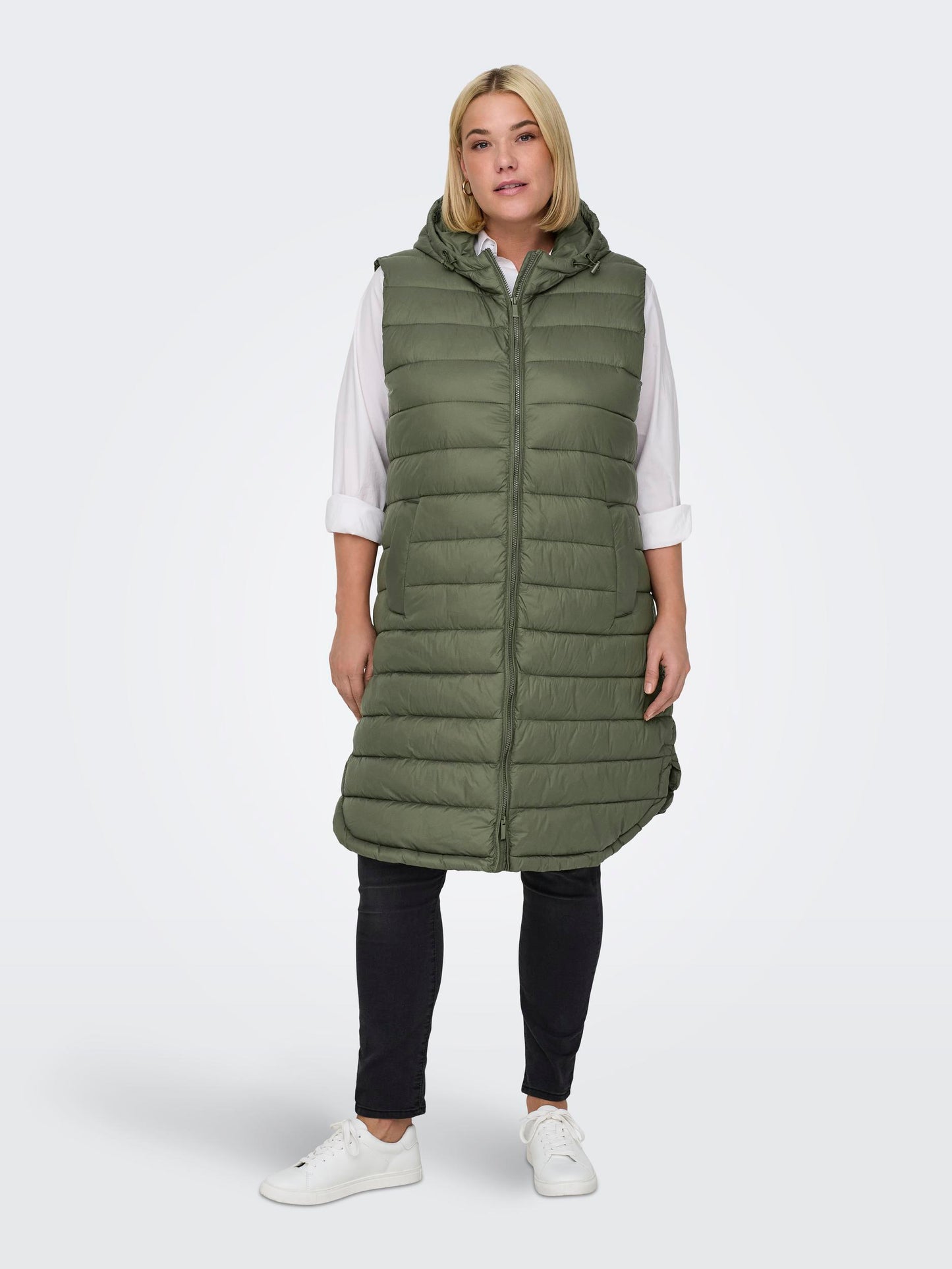 ONLY CARMAKOMA CARMELODY OVERSIZE QUILT WAISTCOAT OTW GROEN