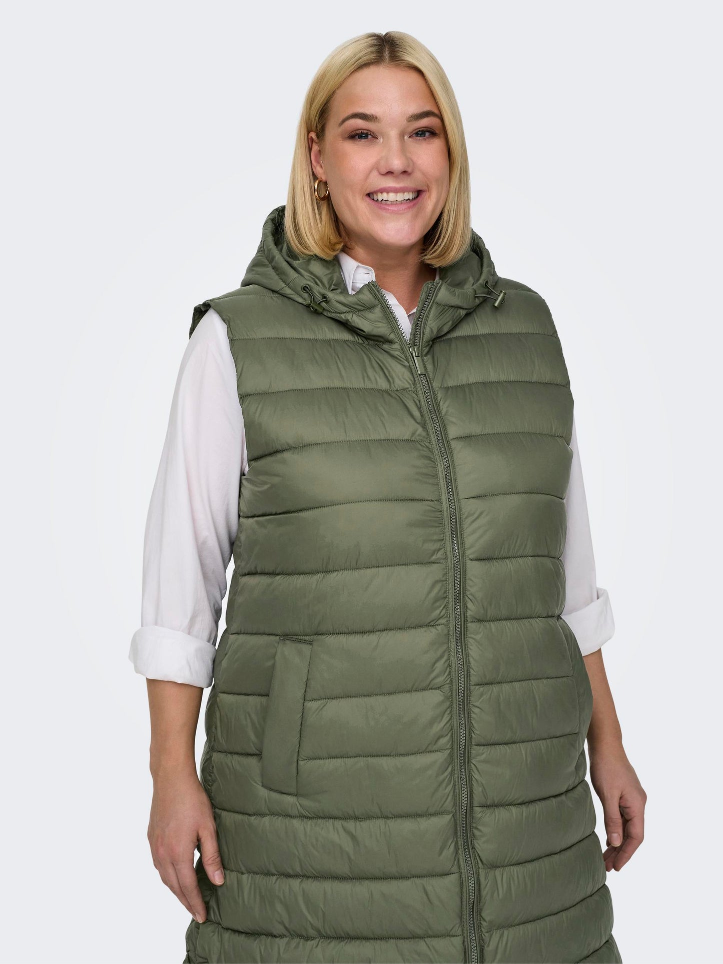 ONLY CARMAKOMA CARMELODY OVERSIZE QUILT WAISTCOAT OTW GROEN