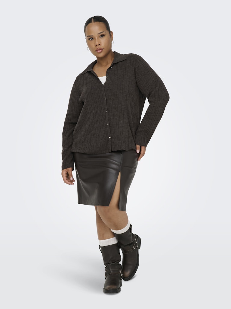 Only Carmakoma CARTHEA LS BUTTON POLO CARDIGAN KNT Chocolate Torte