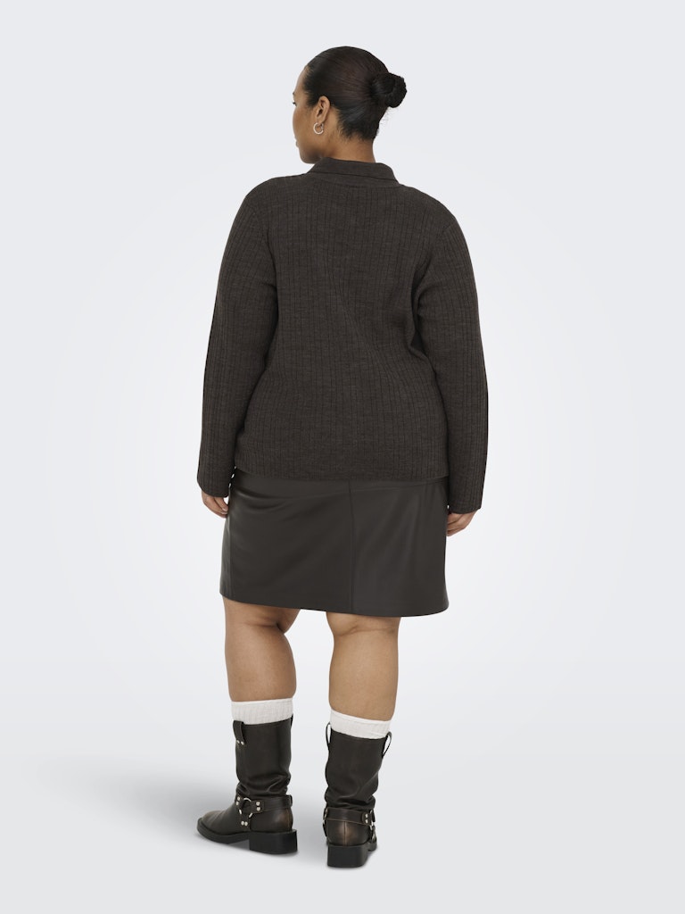Only Carmakoma CARTHEA LS BUTTON POLO CARDIGAN KNT Chocolate Torte