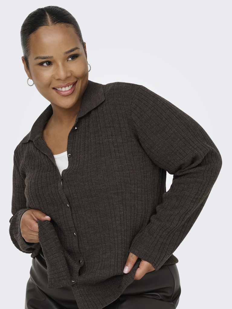 Only Carmakoma CARTHEA LS BUTTON POLO CARDIGAN KNT Chocolate Torte