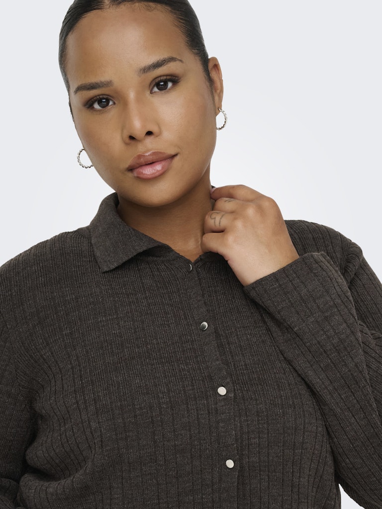 Only Carmakoma CARTHEA LS BUTTON POLO CARDIGAN KNT Chocolate Torte