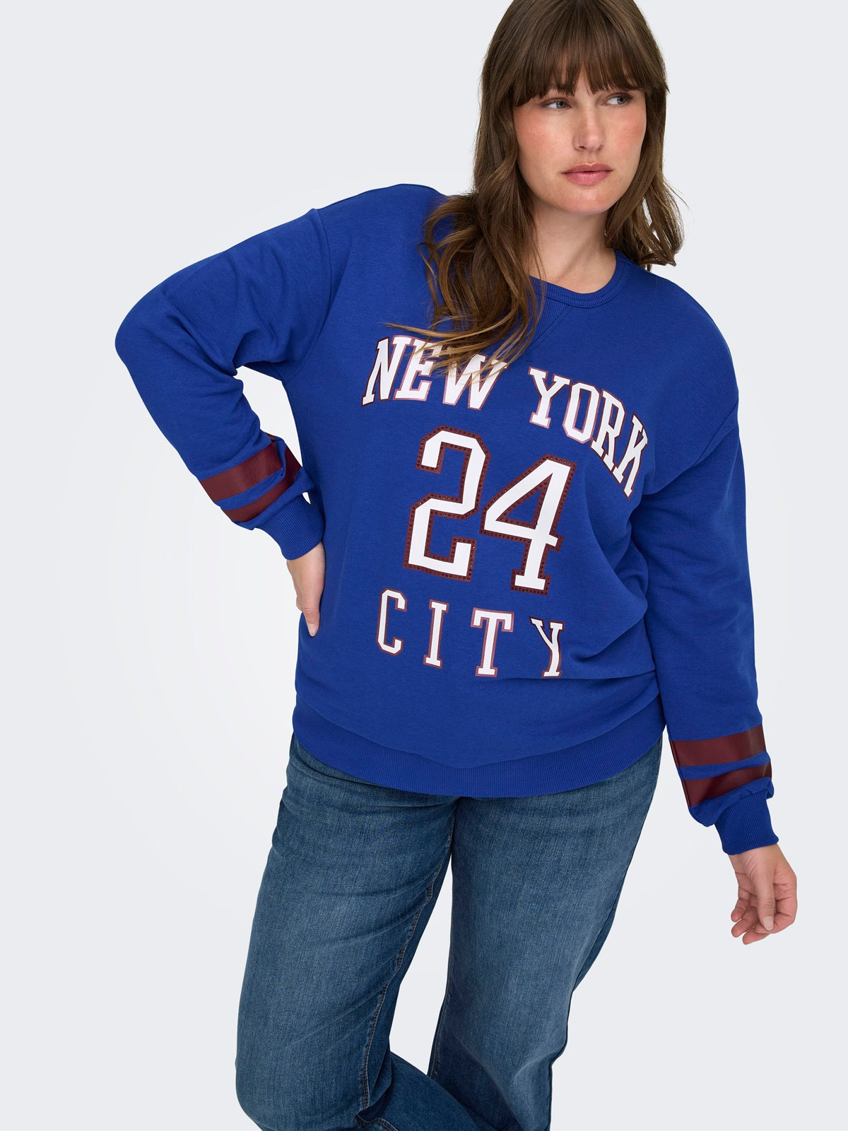 ONLY CARMAKOMA CARBEN L/S O-NECK SWEAT JRS BLAUW