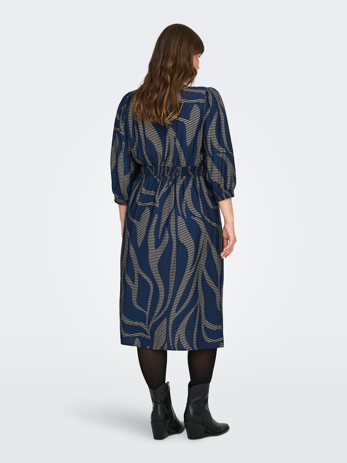 ONLY CARMAKOMA CARFANNIL 3/4 CALF SMOCK DRESS AOP