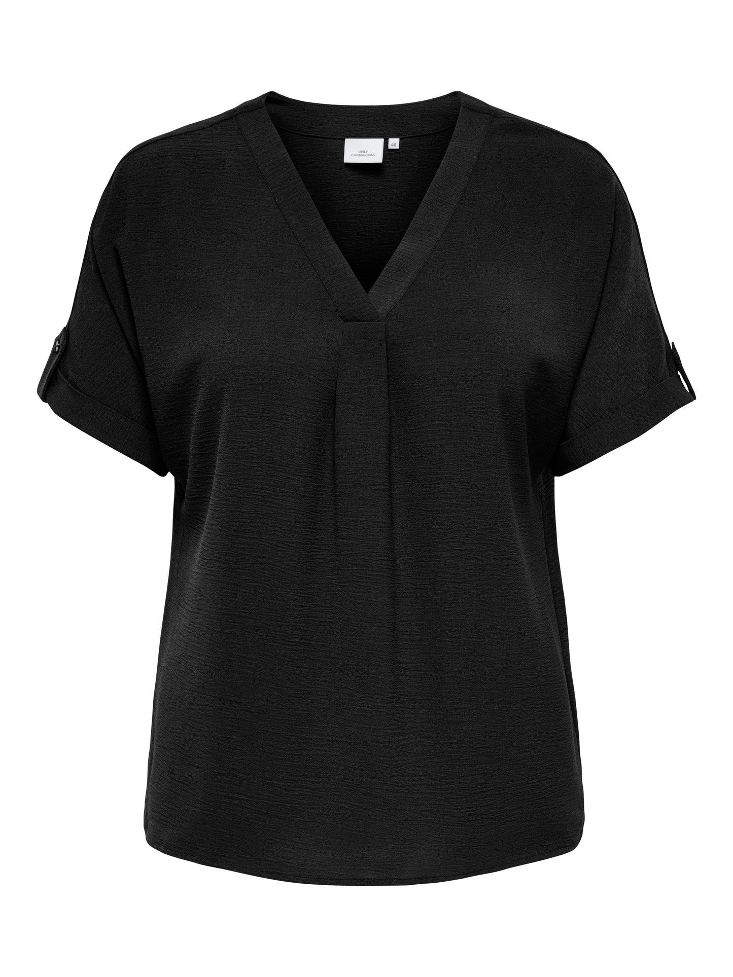 ONLY CARMAKOMA CARMETTA LIFE 2/4 FOLD UP V-NECK TOP WVN ZWART