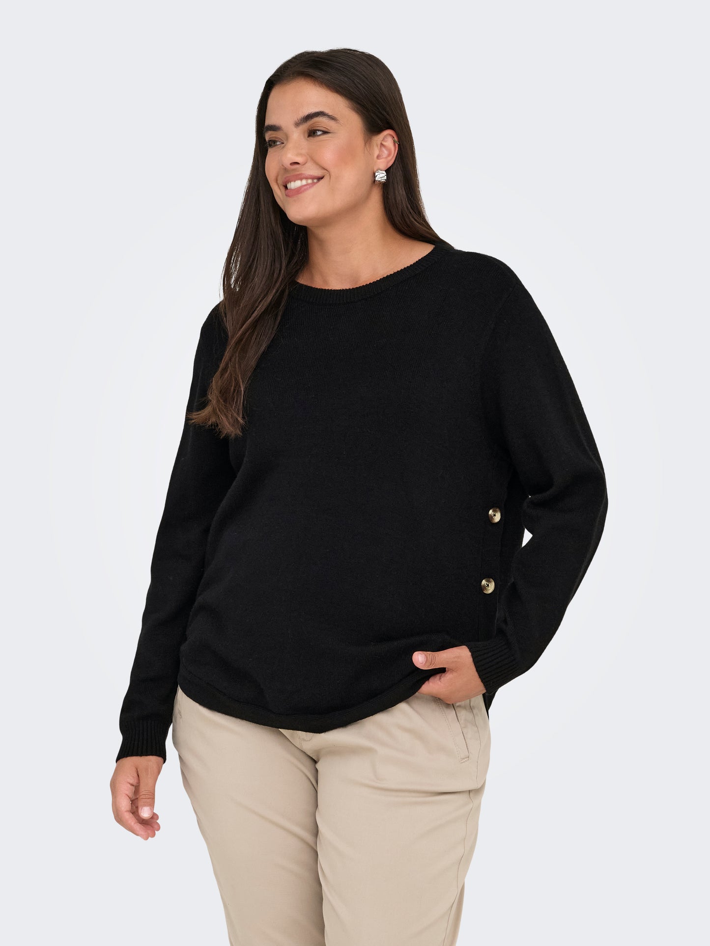 ONLY CARMAKOMA CARMARGARETHA LS BUTTON PULLOVER KNT ZWART