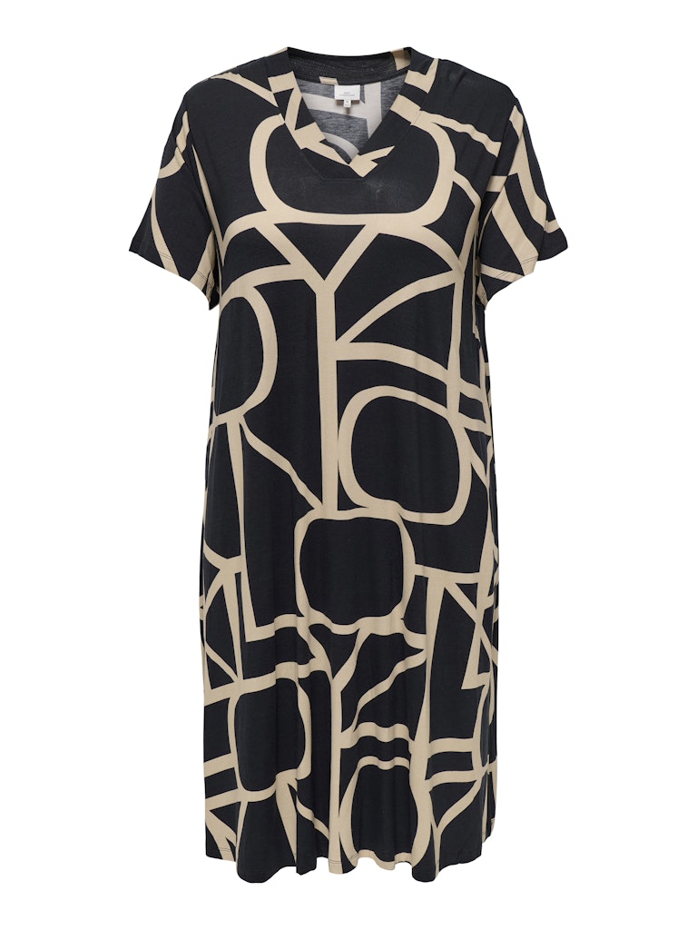 Only Carmakoma CARFYRLA LIFE S/S V-NCK BLK AOP DRE NOOS zwart beige
