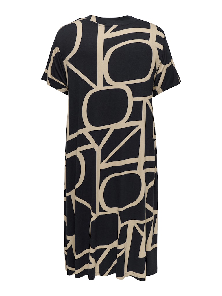 Only Carmakoma CARFYRLA LIFE S/S V-NCK BLK AOP DRE NOOS zwart beige