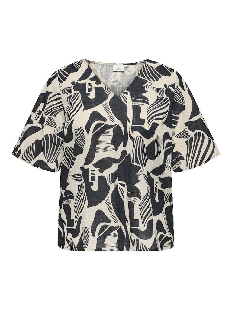 Only Carmakoma CARMALUSI SS V-NECK TOP AOP pumice stone