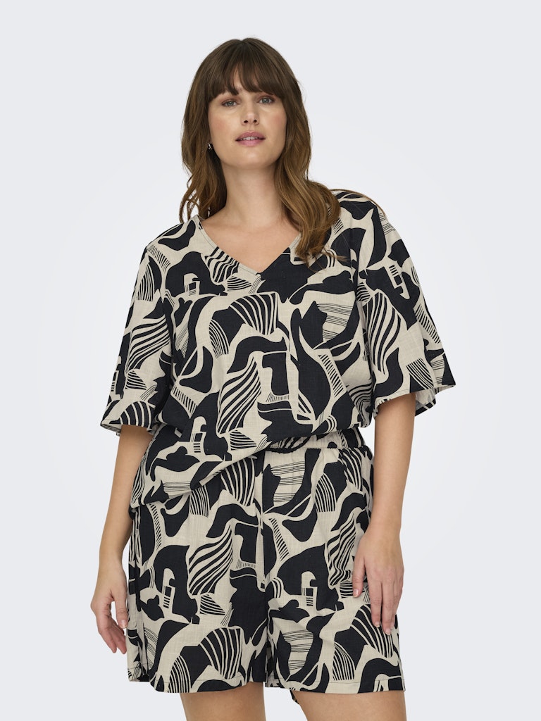 Only Carmakoma CARMALUSI SS V-NECK TOP AOP pumice stone