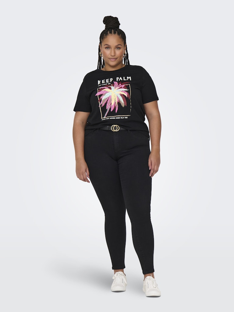 Only Carmakoma CARELLIOT LIFE S/S O-NECK JEANS TEE JRS zwart