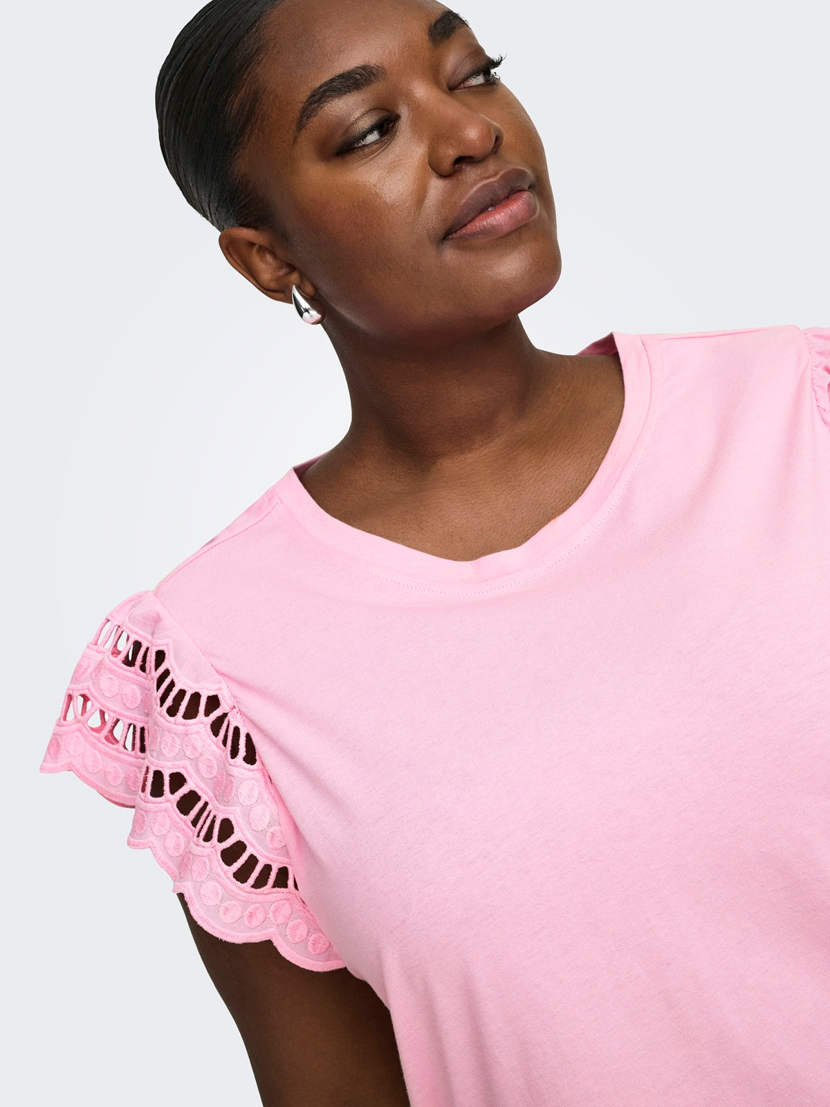 ONLY CARMAKOMA CARMACY S/S O-NECK MIX TOP JRS ROSE