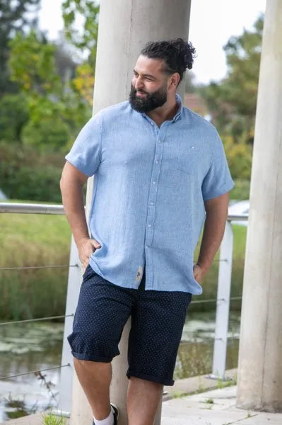 D555 Falmouth-1 Overhemd Blue Linnen-Mix Big Men Size
