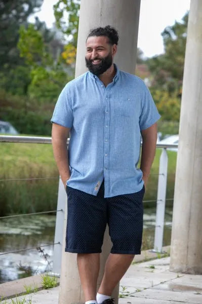 D555 Falmouth-1 Overhemd Blue Linnen-Mix Big Men Size