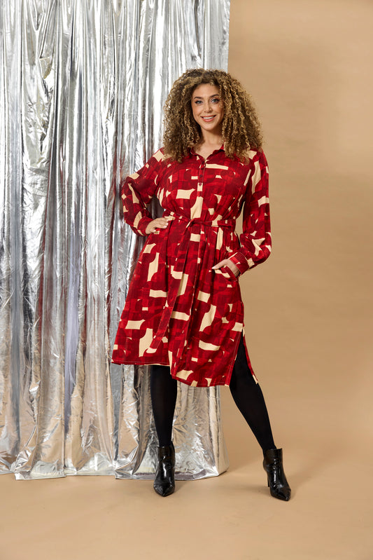 Zhenzi Zh-Vita 1135-Dress L/S Burgundy red