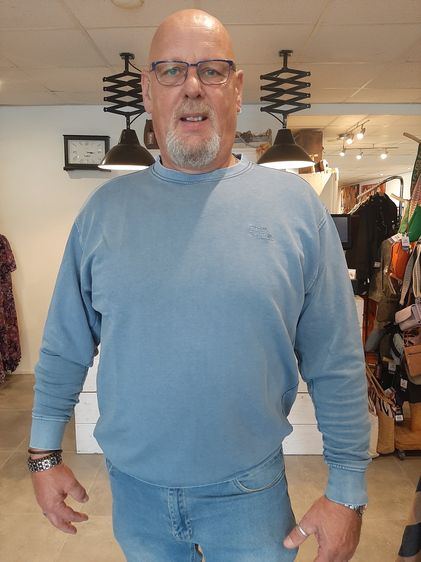 North-56 Denim Rough Garment Dyed Sweater Blauw Plus Size