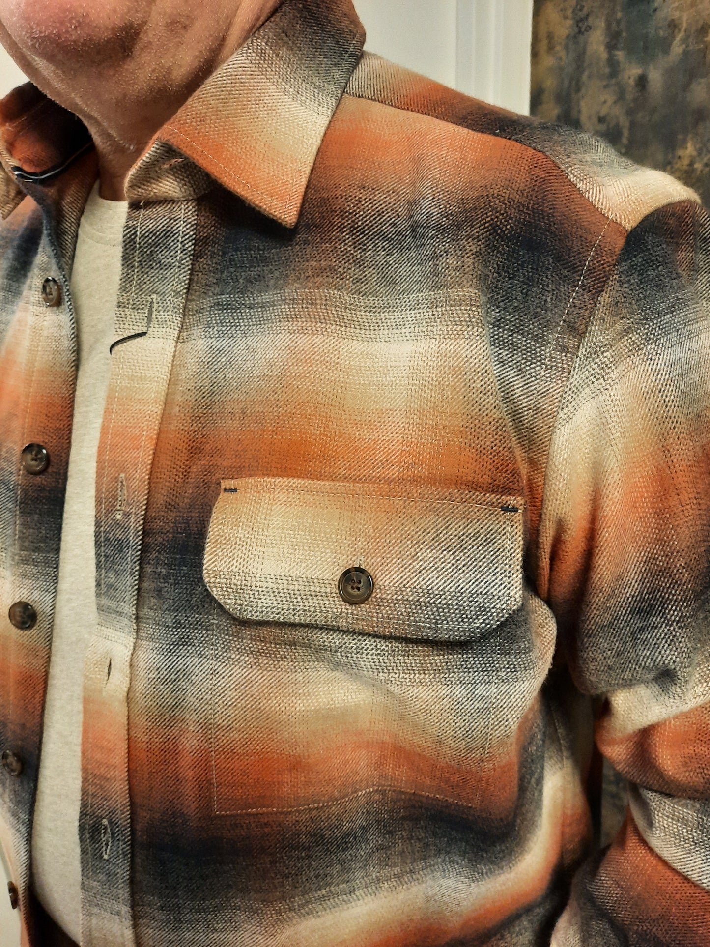Casa Moda overshirt Kent Casual Fit blauw beige oranje