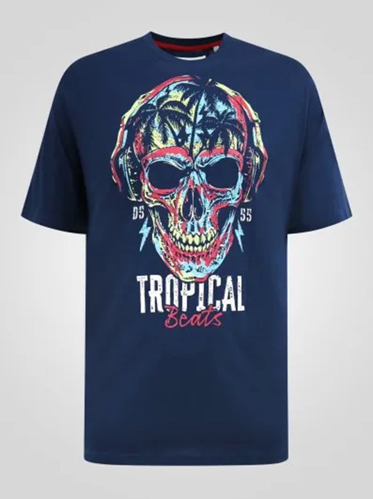 Duke LINTON-D555 Tropical Skull Printed Crew Neck T-shirt