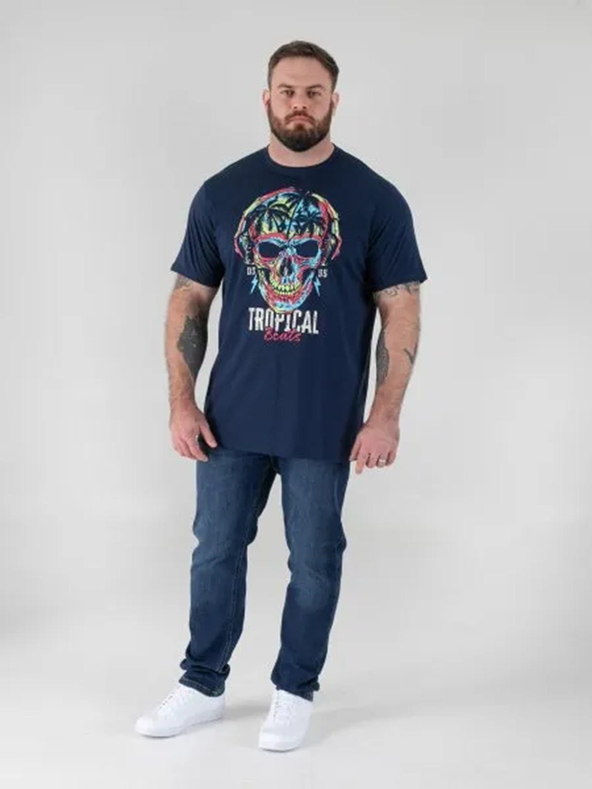 Duke LINTON-D555 Tropical Skull Printed Crew Neck T-shirt